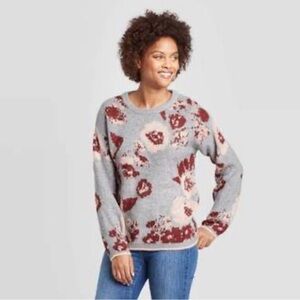 Knox Rose Gray and Pink Floral Sweater